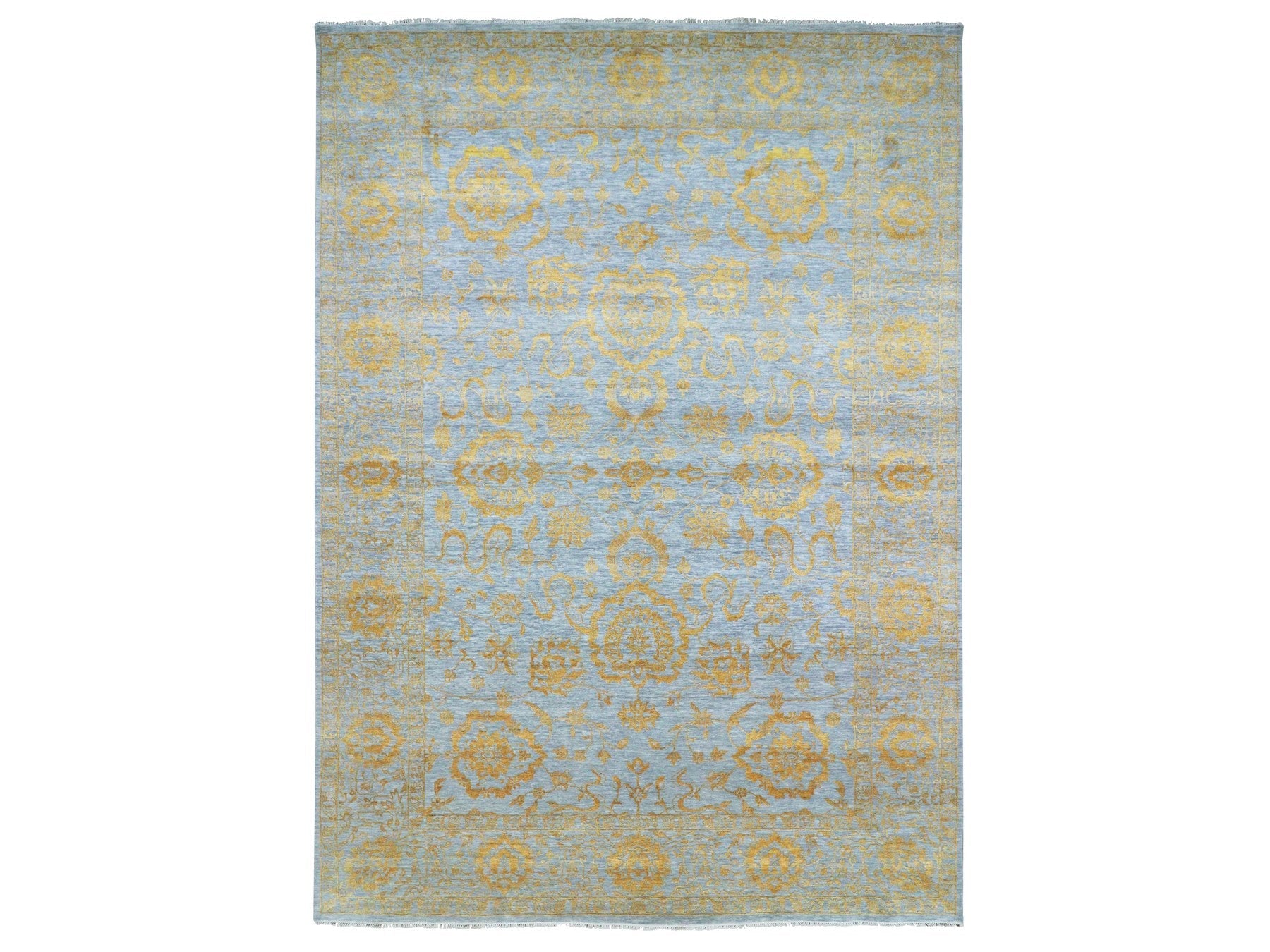 Transitional hand-knotted wool/silk rug in Yellow, 10'0" x 13'11", SKU O076312