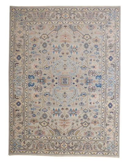 Oushak Colorful Ziegler hand-knotted wool rug in Blue & Gray, full view