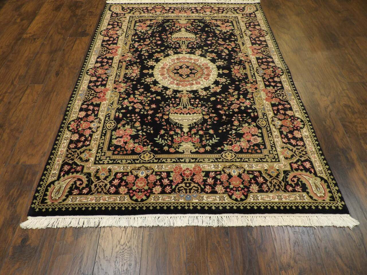 Fine Persian Qum rug corner detail
