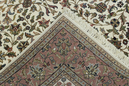 Traditional Mahal Design hand-knotted wool rug in Beige & Pink, full view