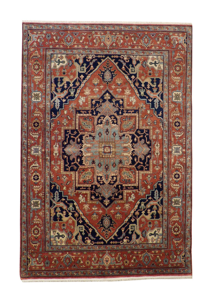 Traditional Antique Sherapi hand-knotted wool rug in Beige & Rust, full view