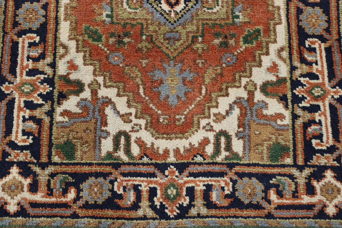 Tribal Indo Heriz rug corner detail