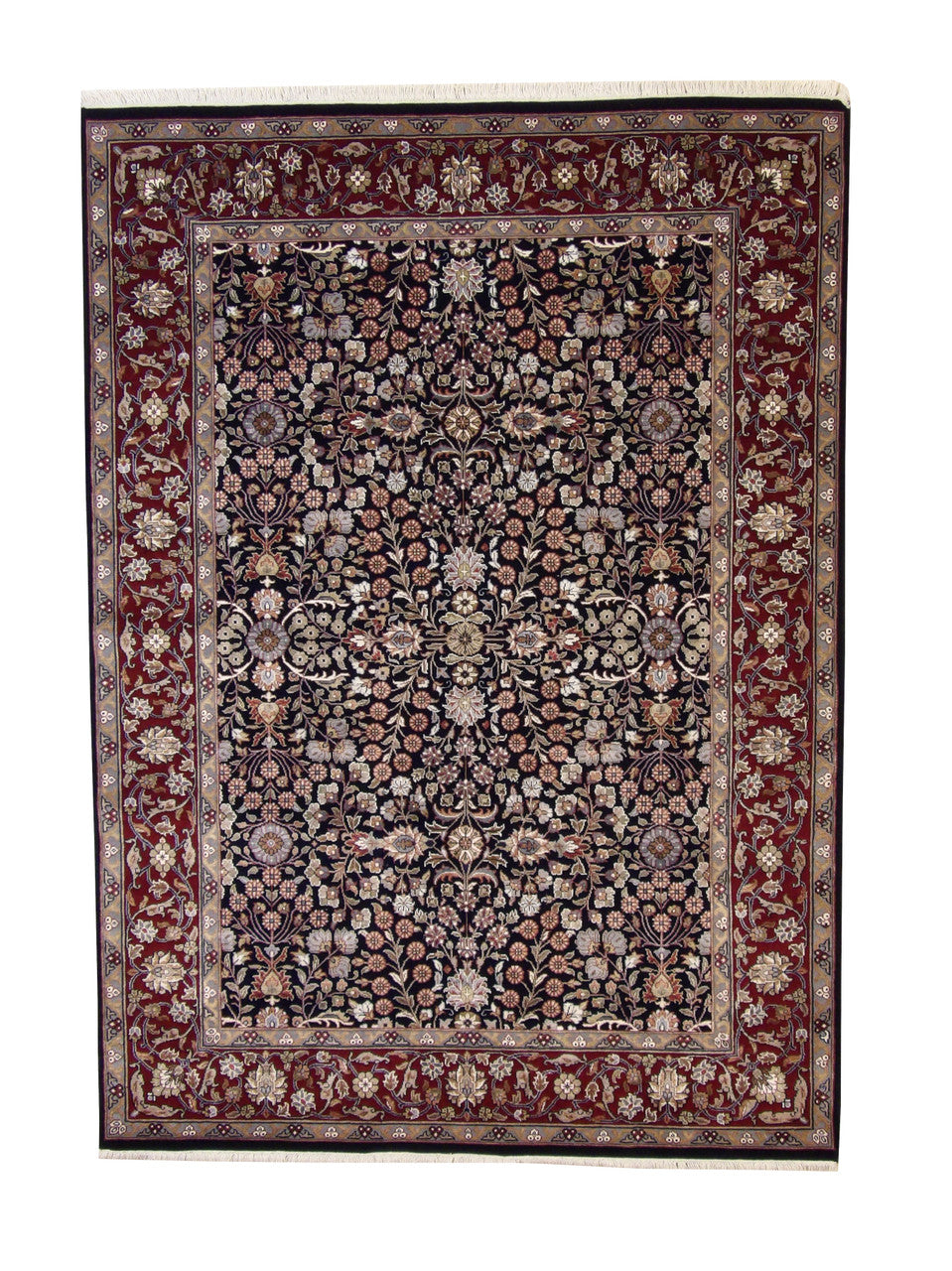 Traditional Fine Heraki hand-knotted wool-silk rug in Blue & Red, full view