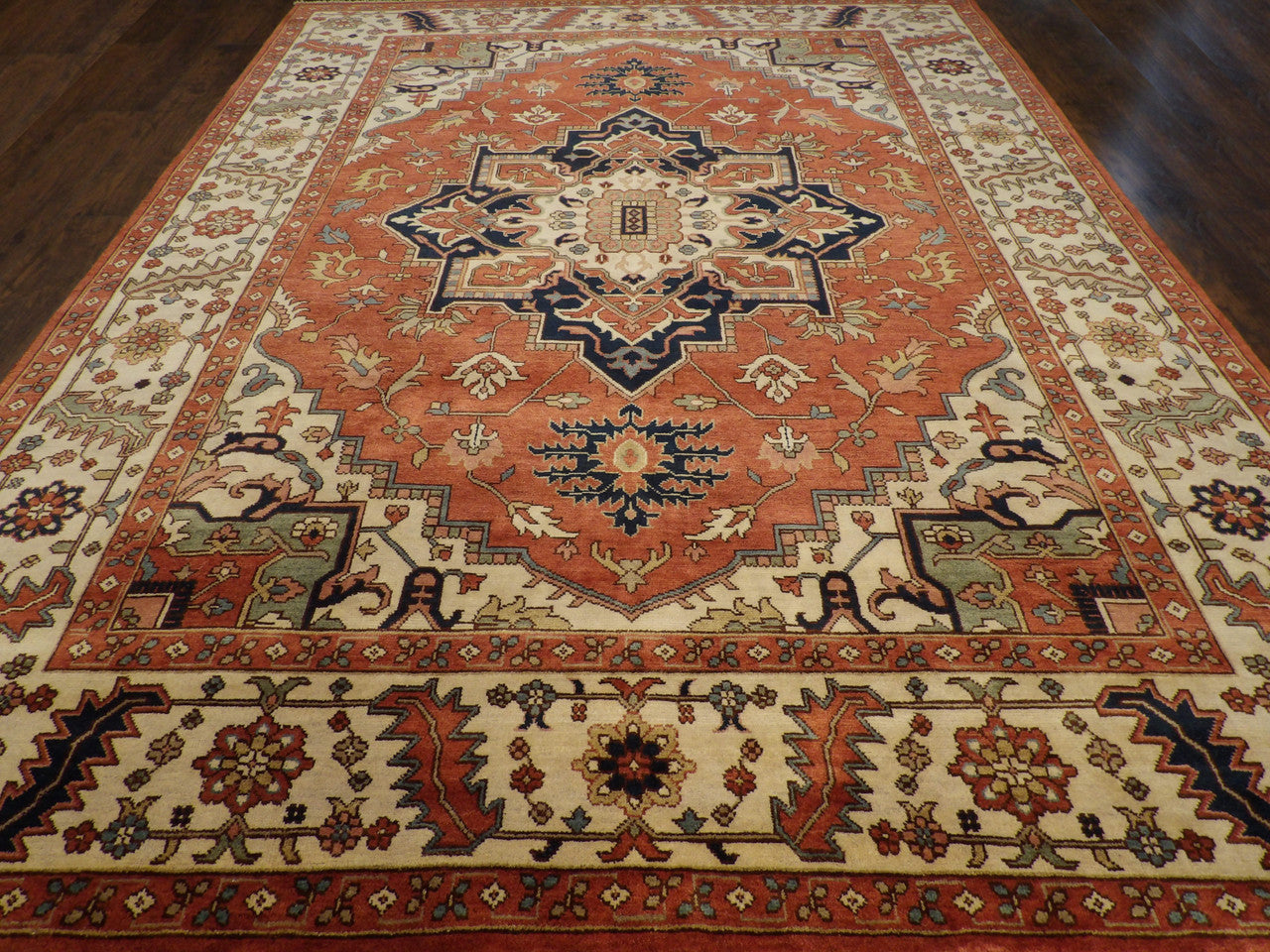 Close-up of wool pile, Beige & Rust rug