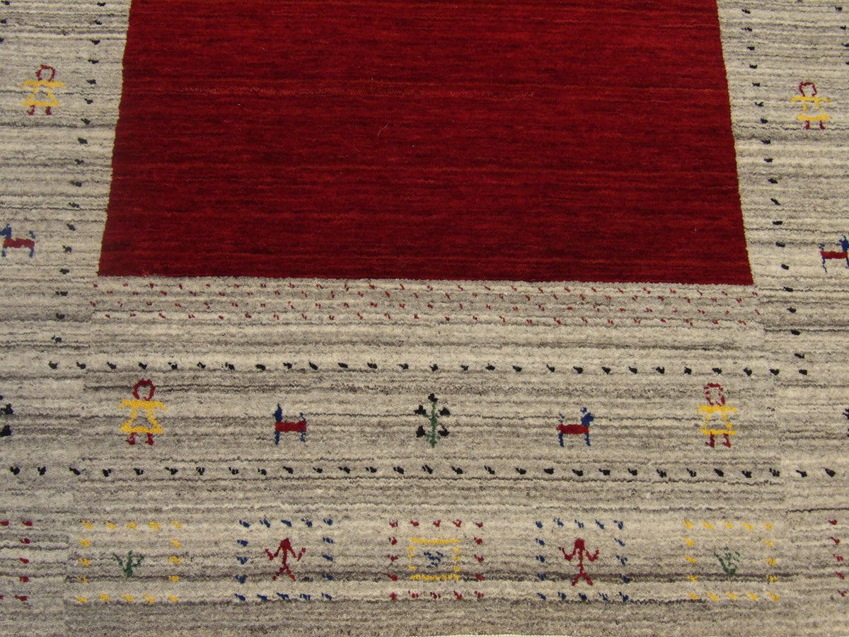 Gabbeh rug border detail, beige and red