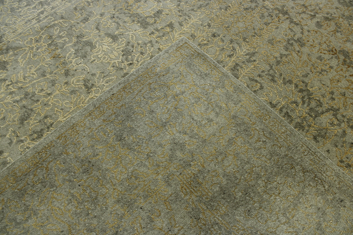 Transitional Abstract Broken Design hand-knotted wool-silk rug in Gray & Beige, full view
