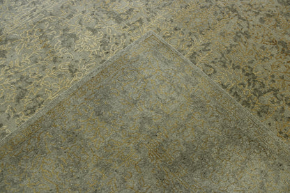 Transitional Abstract Broken Design hand-knotted wool-silk rug in Gray & Beige, full view
