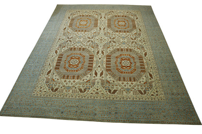 Close-up of wool pile, Blue & Beige rug