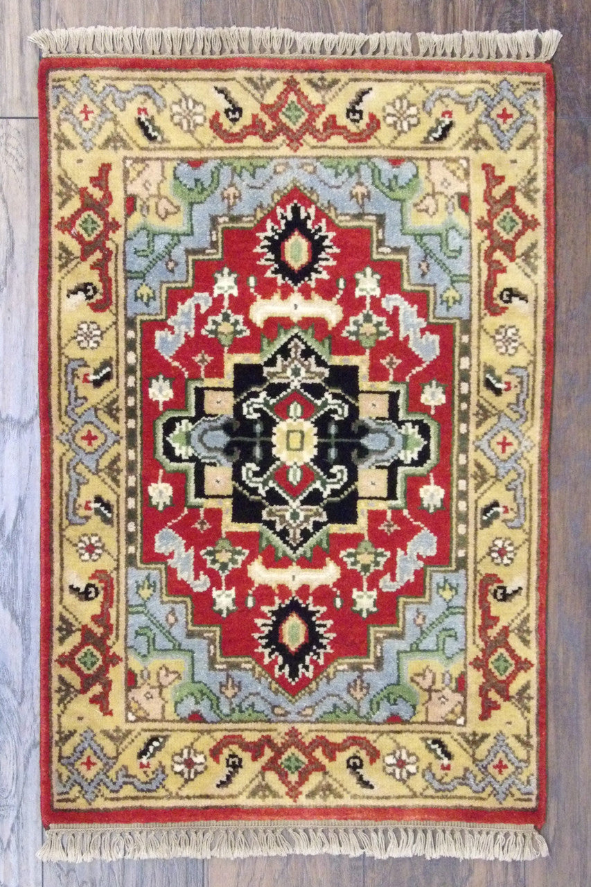 Tribal Sherapi Oushak Natural Dye hand-knotted wool rug in Gold & Red, full view