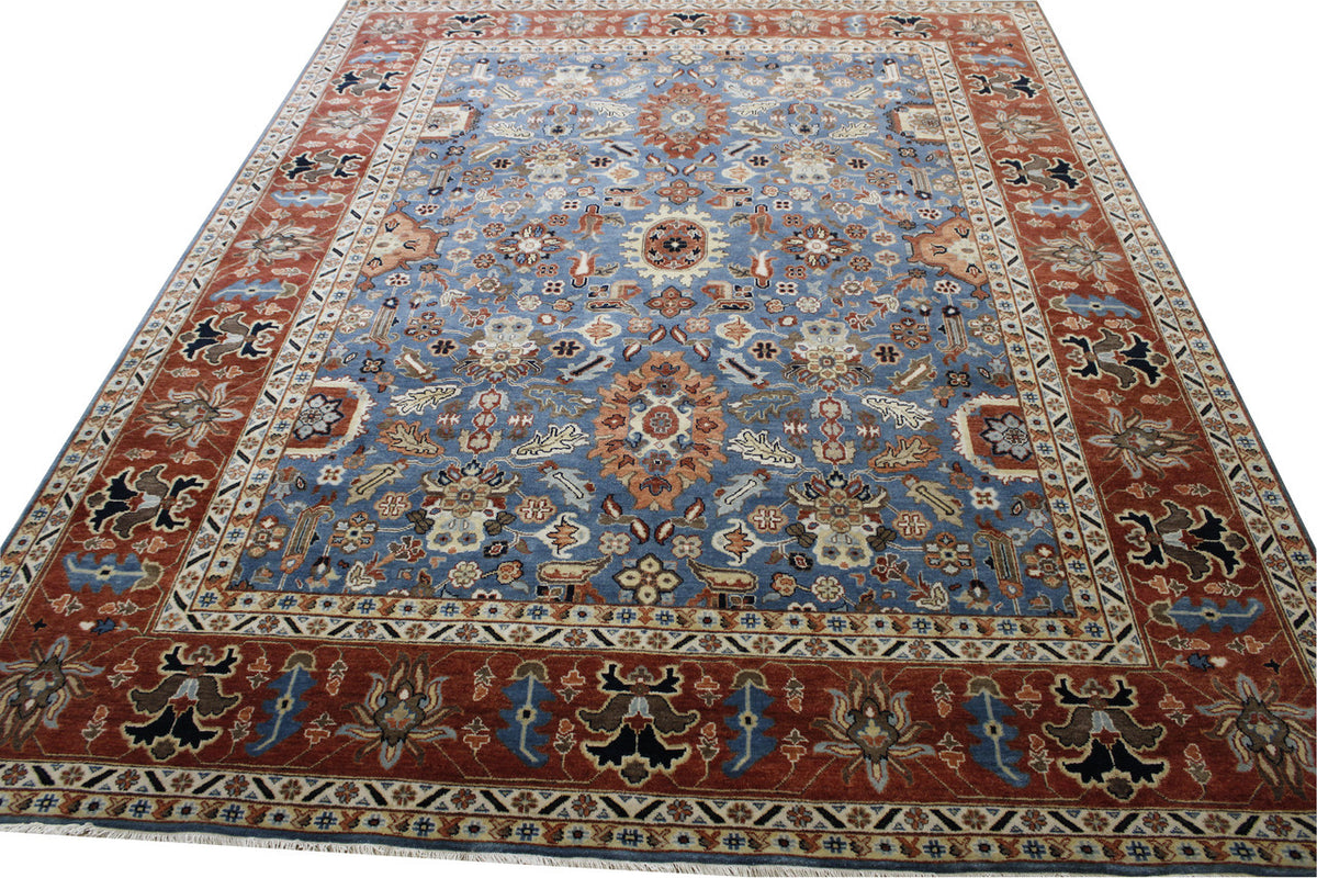 Close-up of wool pile, Blue & Rust rug
