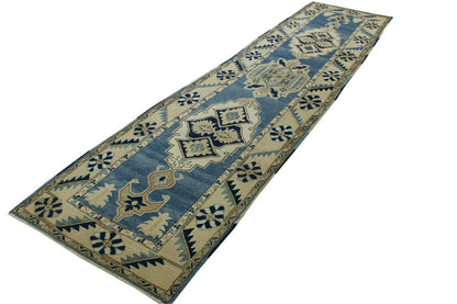Close-up of wool pile, Blue & Beige rug