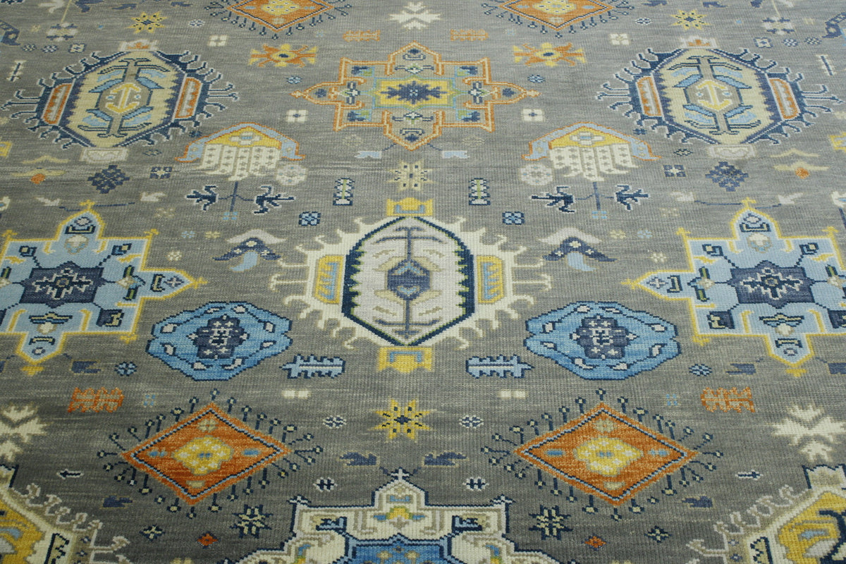 Oushak Ziegler Kazak hand-knotted wool rug in Blue & Gray, full view