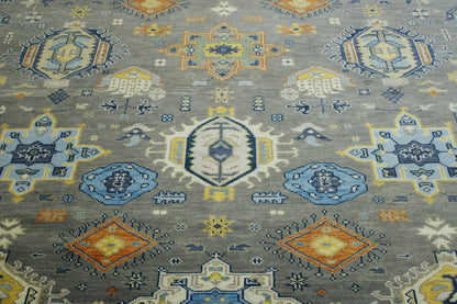 Oushak Ziegler Kazak hand-knotted wool rug in Blue & Gray, full view