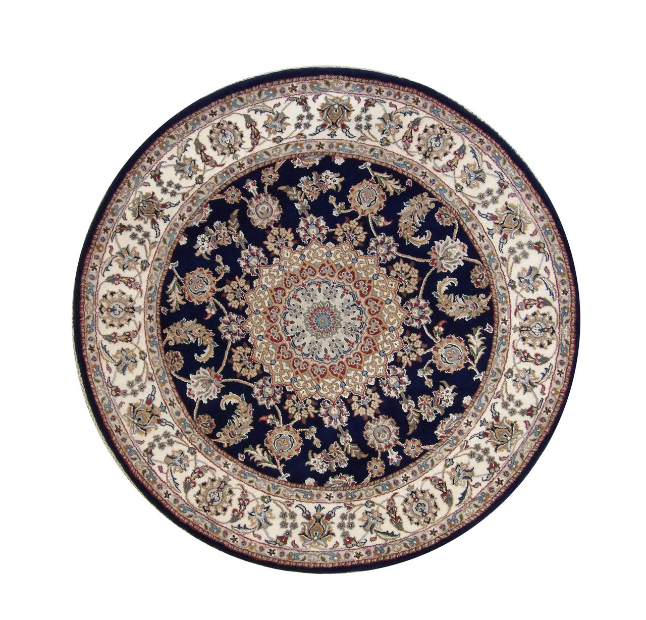 Traditional Indo Nain hand-knotted wool rug in Blue & Beige, full view