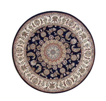 Traditional Indo Nain hand-knotted wool rug in Blue & Beige, full view