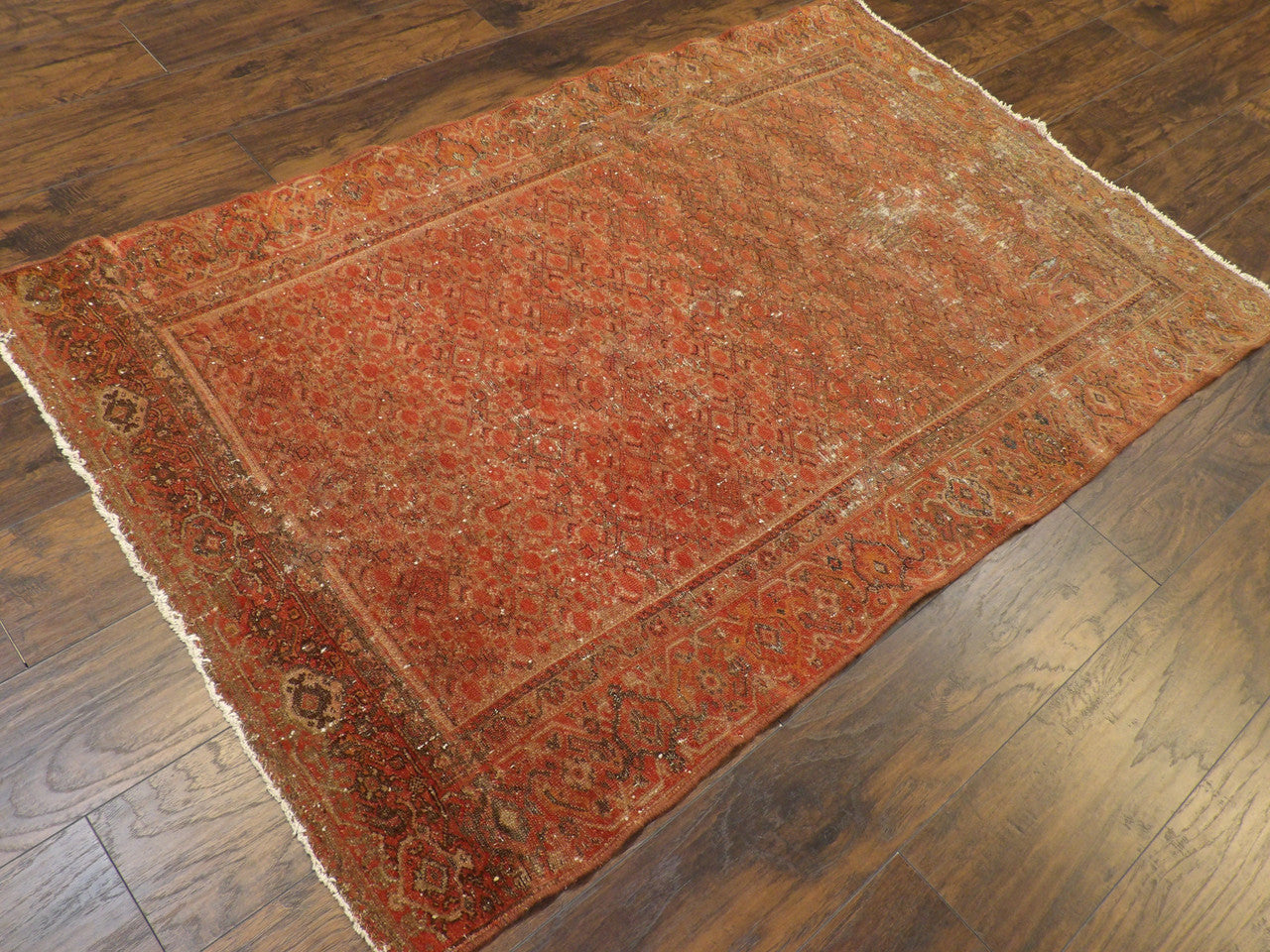 Full view of Antique Vintage Worn Out Mir Herati rug