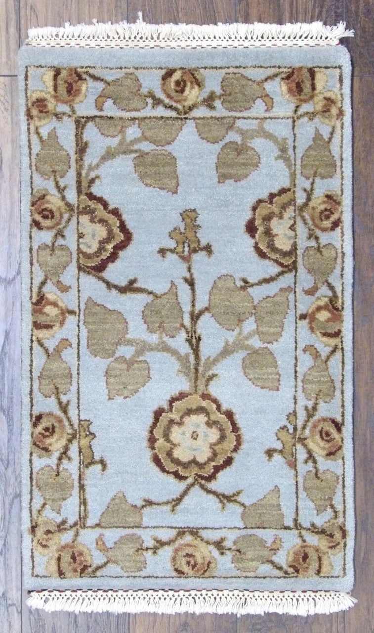 Tree Of Life Lotus Design hand-knotted wool rug in Blue & Beige, full view