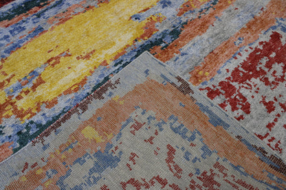 Gold 8'10" x 11'6" Modern Abstract Distress Design Hand knotted Silk Rug - Sku: w2339