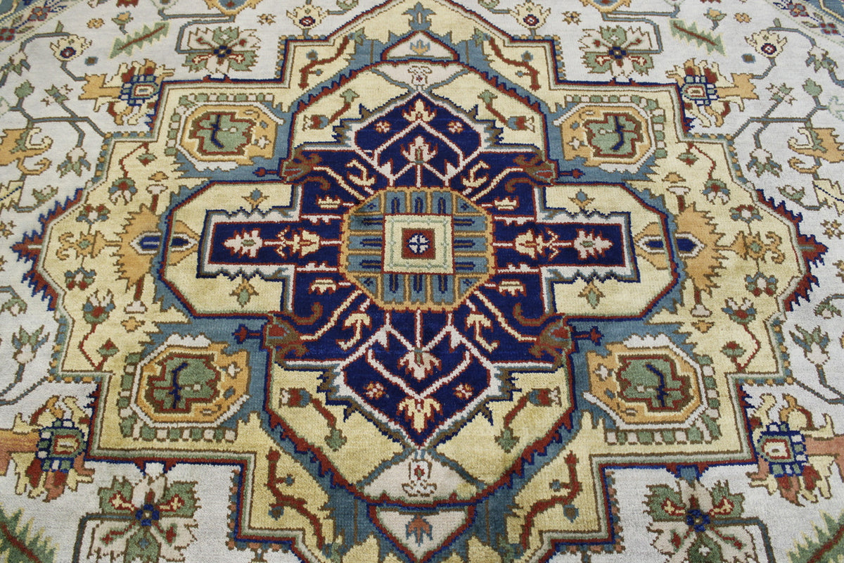 Back of Tribal Indo Heriz hand-knotted rug