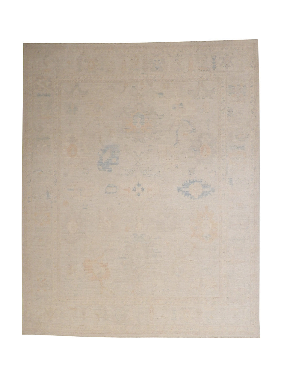 Oushak Wash Chobi hand-knotted wool rug in Blue & Gray, full view