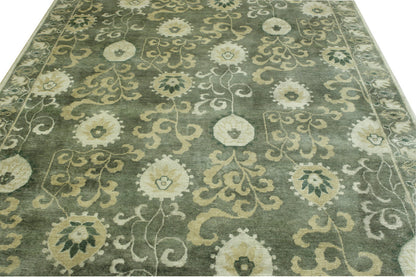 Brown & Beige Oushak Ikat rug in room setting