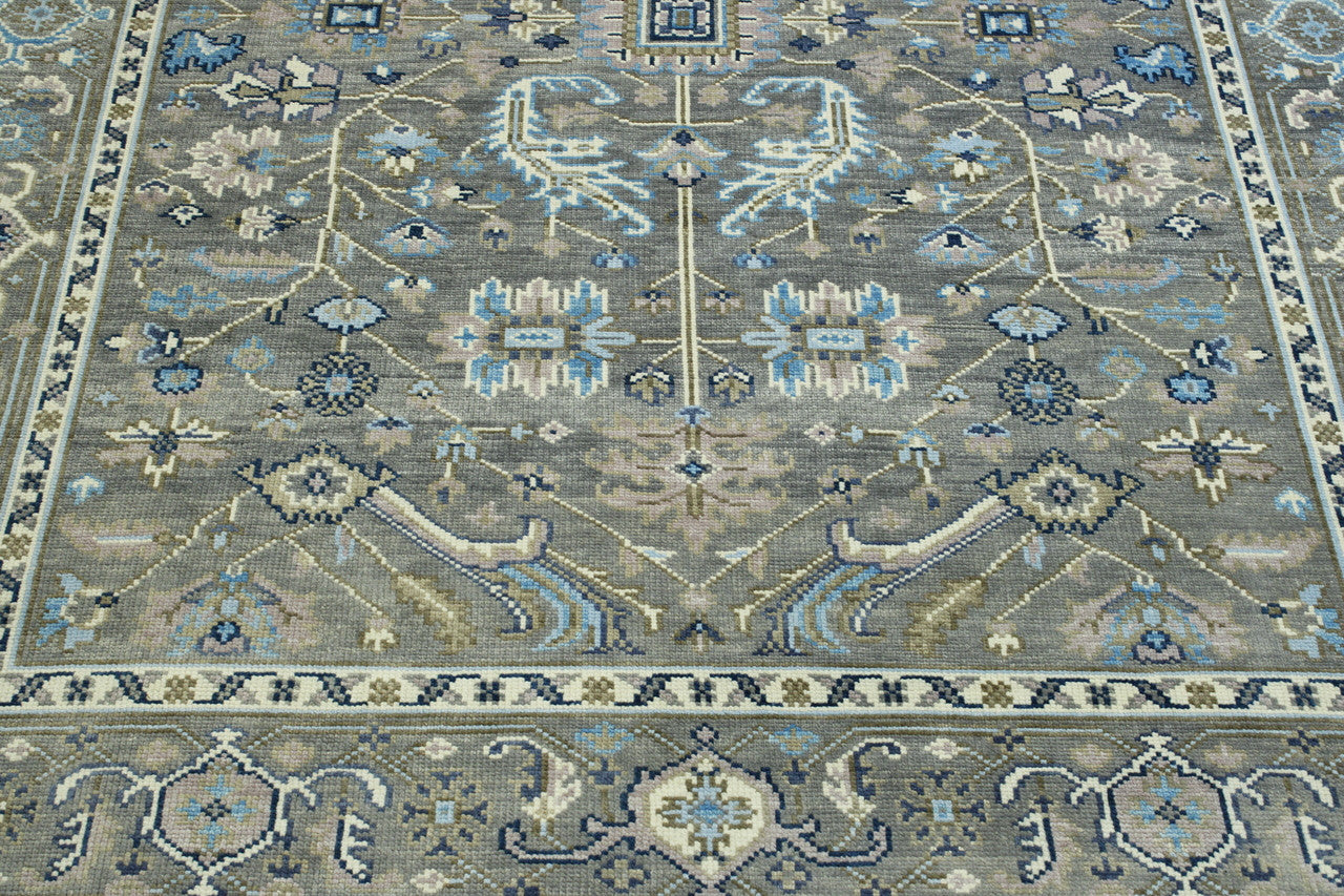 Oushak Colorful Ziegler hand-knotted wool rug in Blue & Gray, full view
