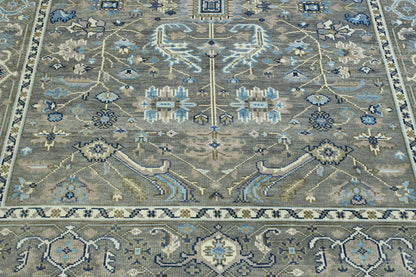 Oushak Colorful Ziegler hand-knotted wool rug in Blue & Gray, full view