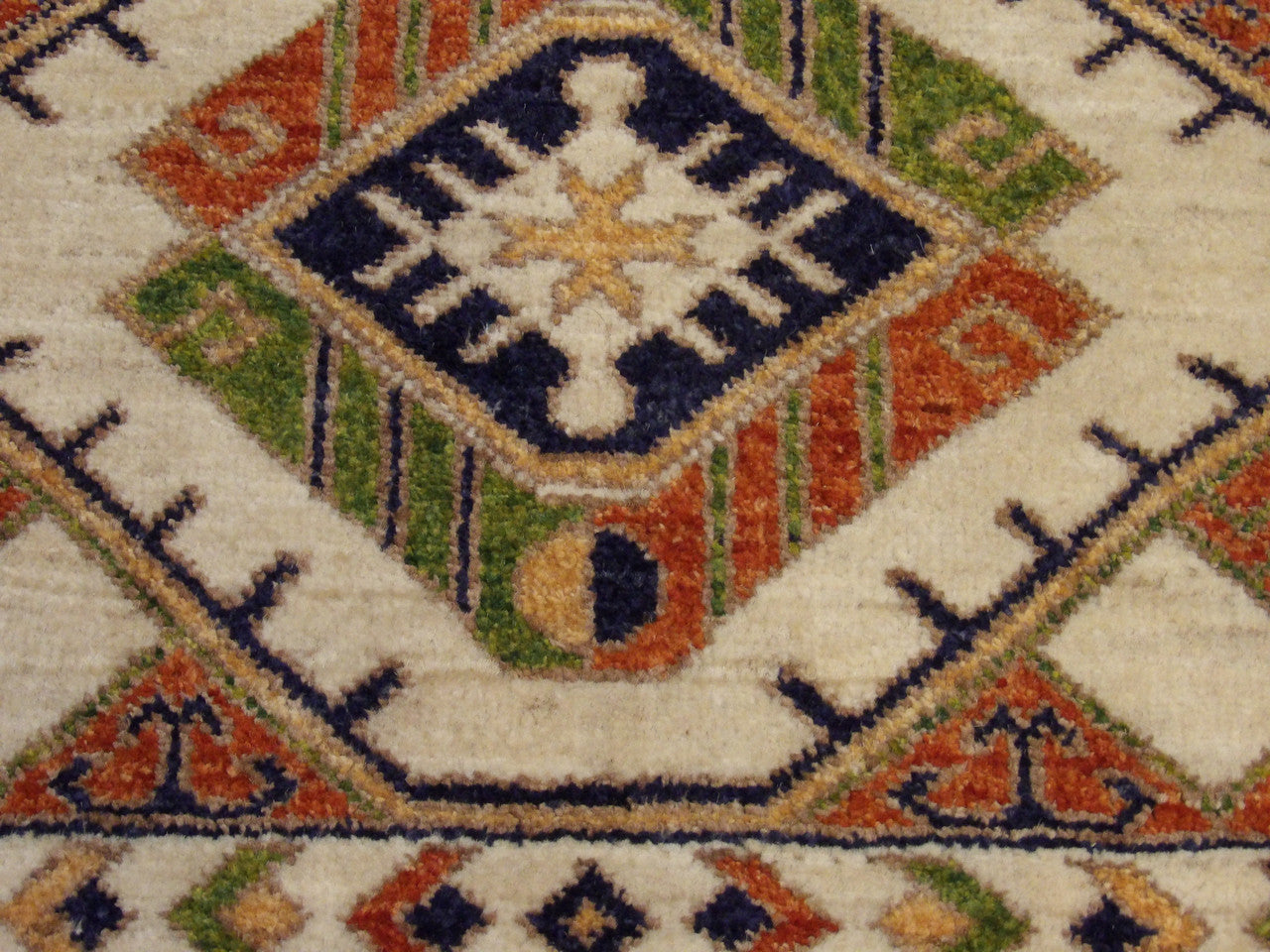 Tribal Super Kazak Natural Dye rug border detail