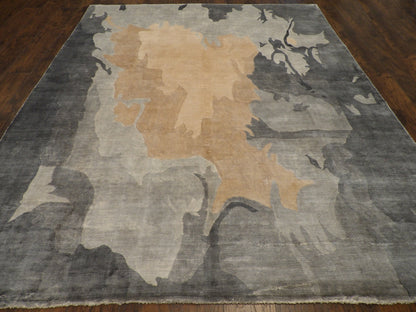 Close-up of silk pile, Gray & Pink rug