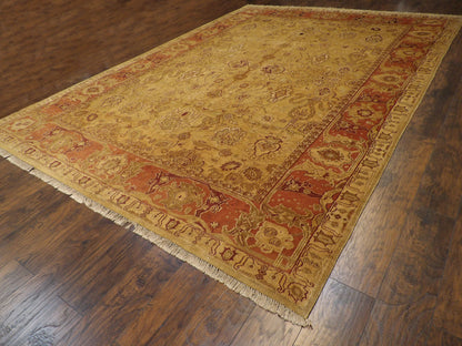 Gold and pink Ziegler rug in room setting