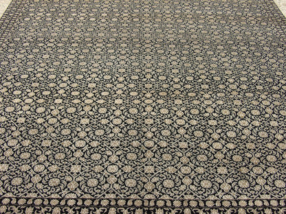 Wool-silk texture close-up, black and white Mir rug
