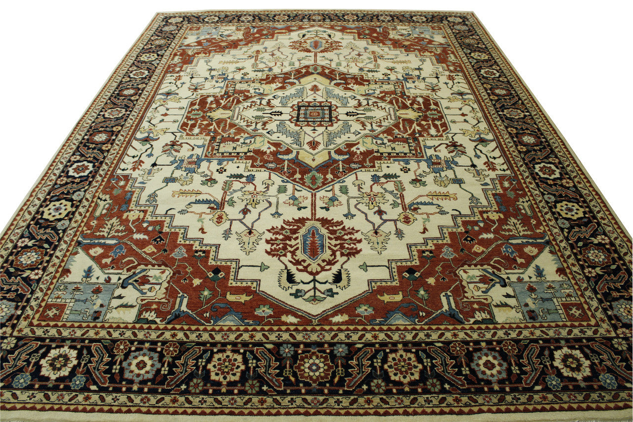 Close-up of wool pile, Blue & Rust rug