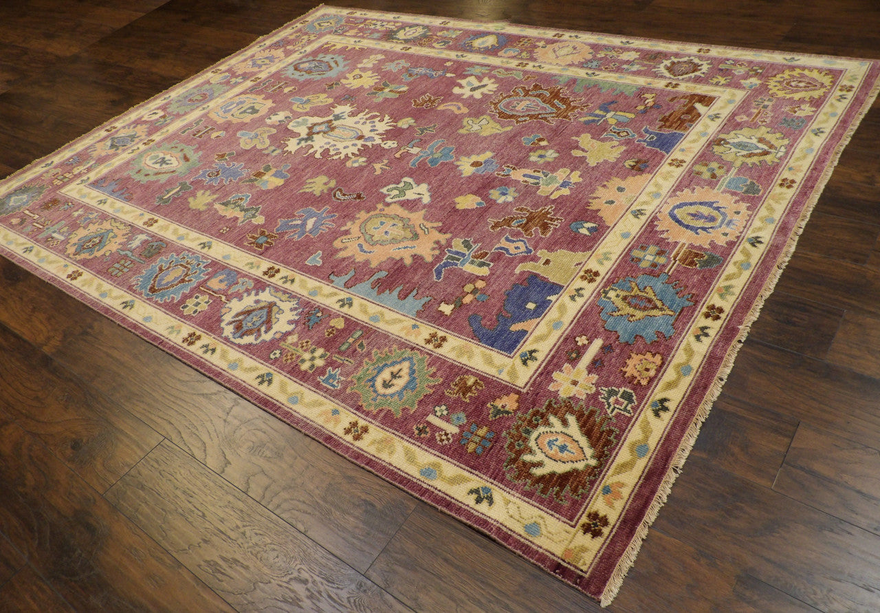 Oushak pattern detail, natural dye purple rug