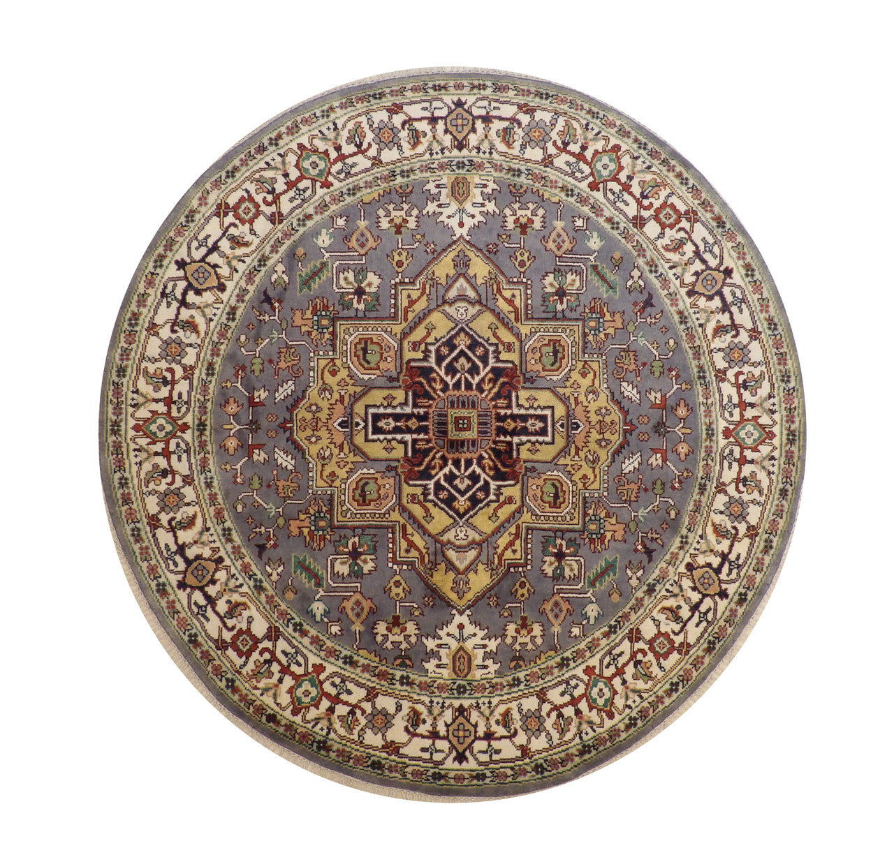 Tribal Indo Heriz hand-knotted wool rug in Gold & Green, full view