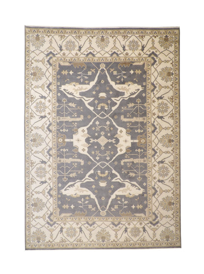Oushak Ziegler hand-knotted wool rug in Blue & Beige, full view