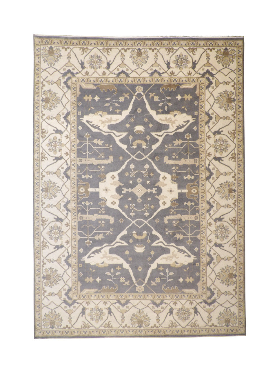 Oushak Ziegler hand-knotted wool rug in Blue & Beige, full view