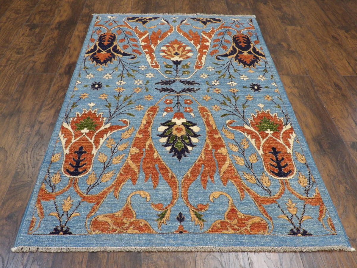 Close-up of wool pile, Blue & Rust rug
