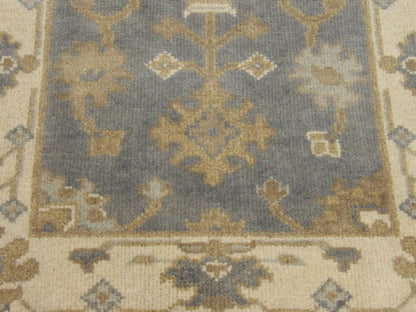 Oushak runner border detail, beige and gray