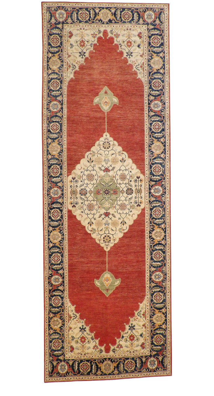 Tribal Fine Sherapi hand-knotted wool rug in Blue & Red, full view