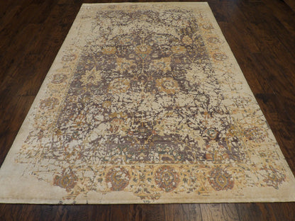 Close-up of silk pile, Beige & Purple rug
