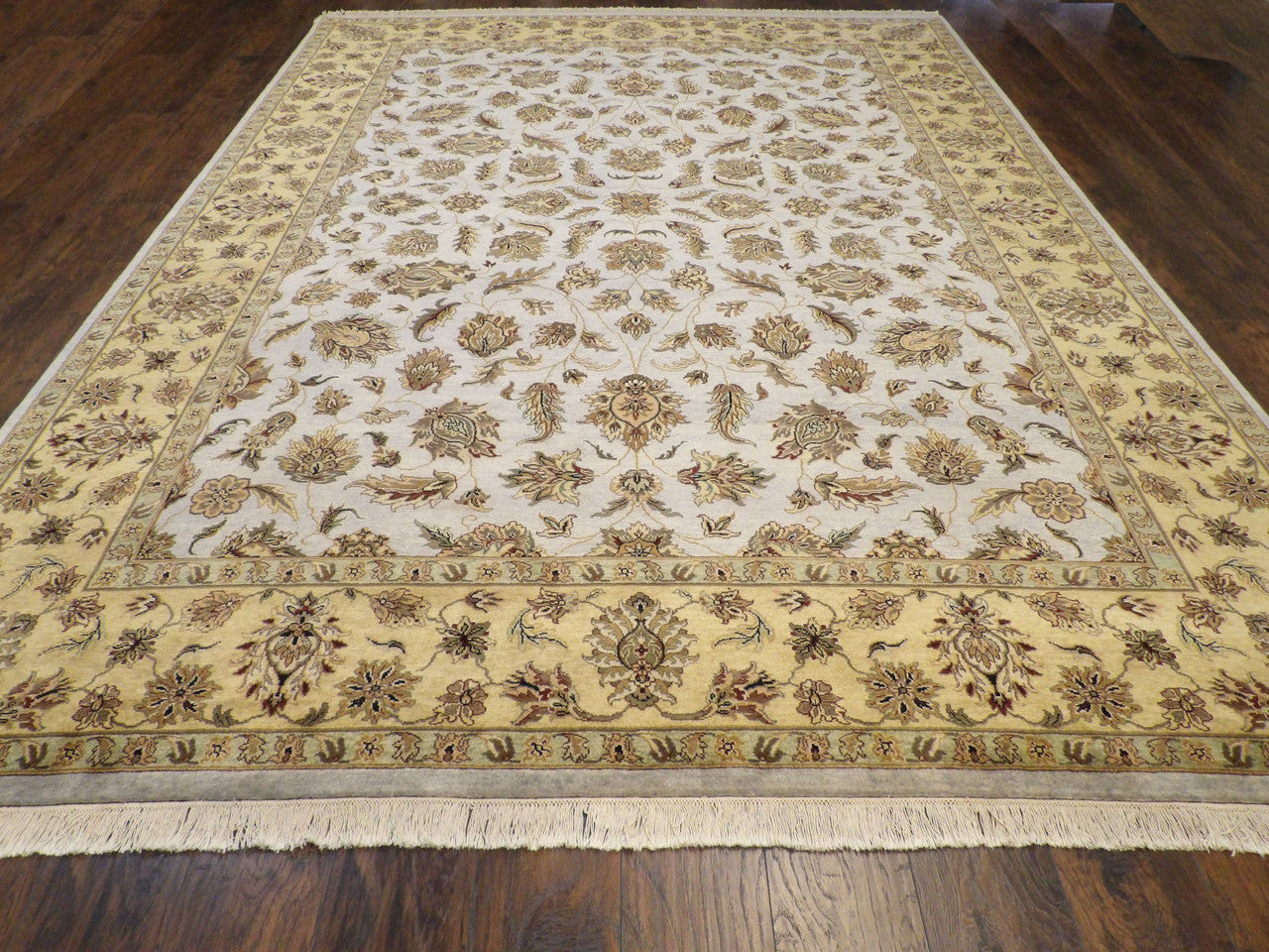 Close-up of fine knot density on Kashan rug
