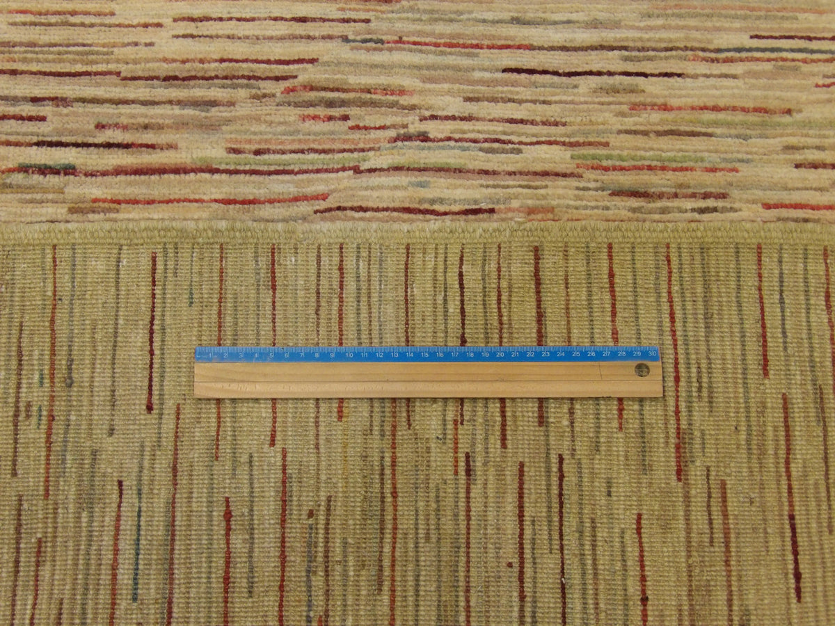 Beige & Red Modern Stripe Natural Dye rug in room setting