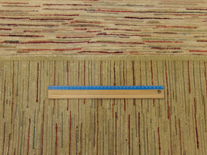Beige & Red Modern Stripe Natural Dye rug in room setting