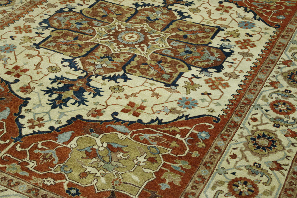 Back of Tribal Heriz hand-knotted rug