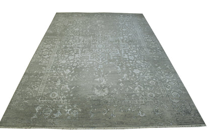 Close-up of wool-silk pile, Blue & Gray rug