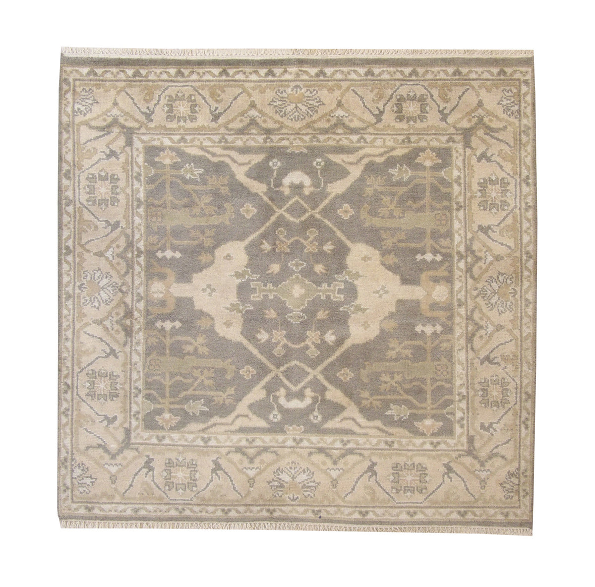 Oushak Indo Ziegler hand-knotted wool rug in Green & Beige, full view
