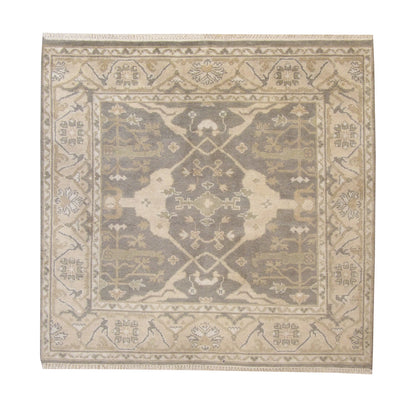 Oushak Indo Ziegler hand-knotted wool rug in Green & Beige, full view
