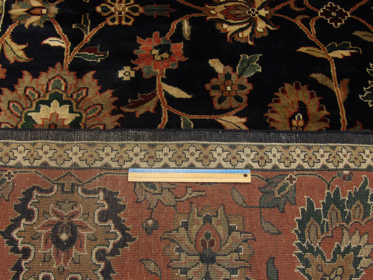 Blue & Rust Turkish Weave Kashan rug in room setting