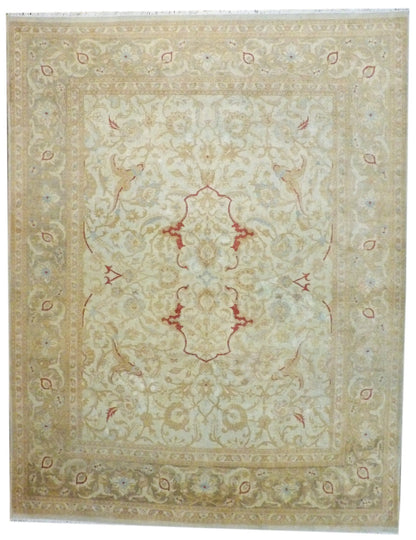 Fine Pak Ziegler Overdye hand-knotted wool rug in Gold & Ivory, full view