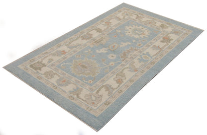 Close-up of wool pile, Blue & Beige rug